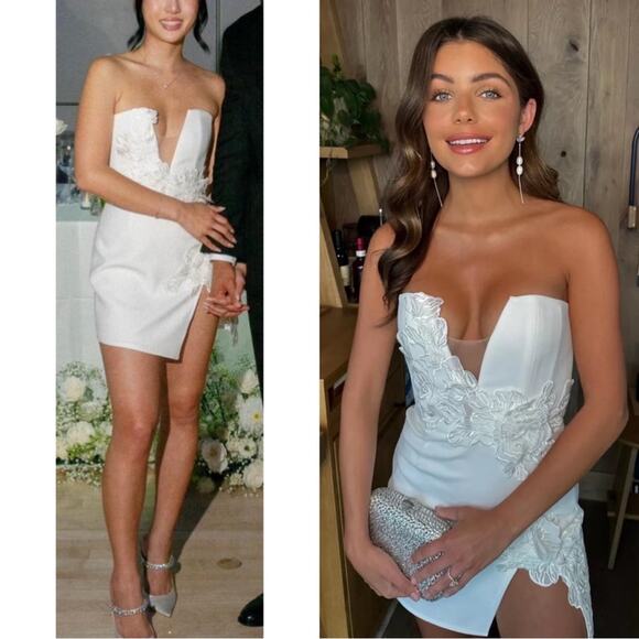 Sau Lee Fleur Floral Appliqué White Strapless Mini Dress Size 4 - Picture 4 of 10